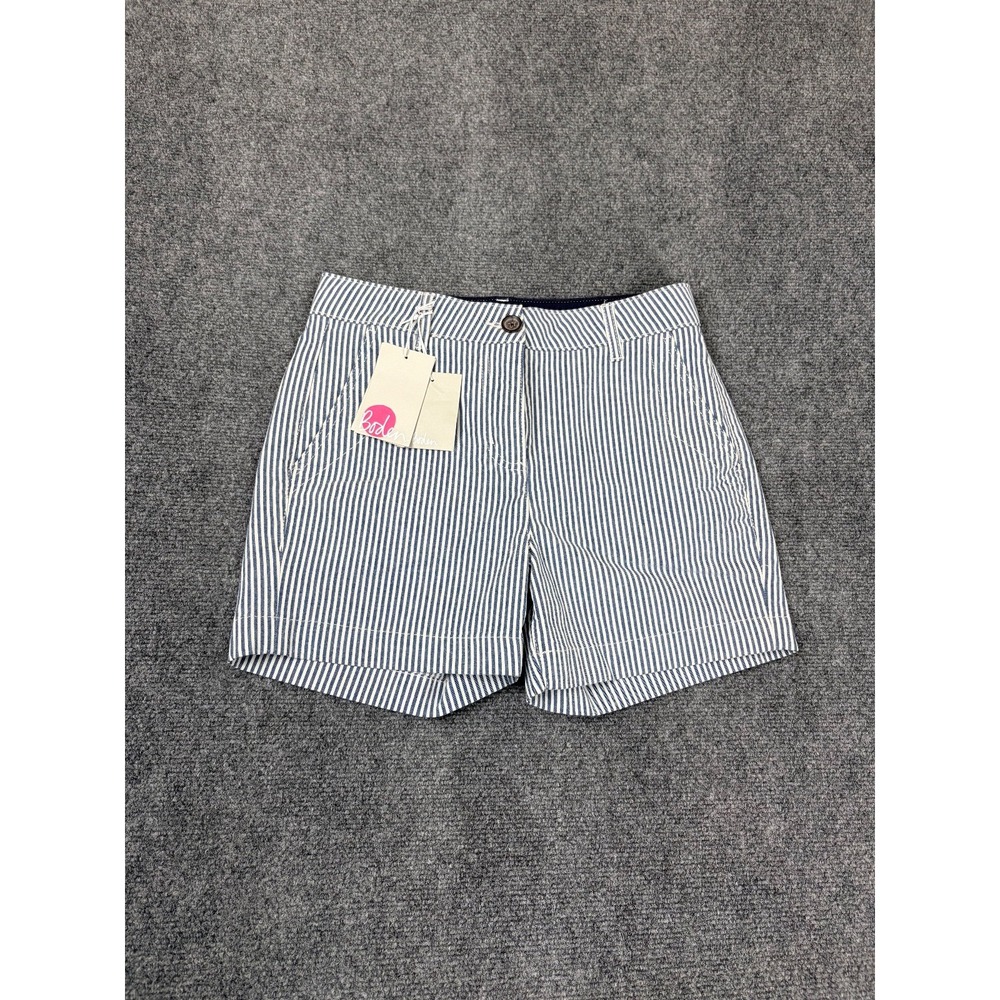Boden Women's Shorts  Blue White Striped Cuffed Cotton Blend Stretch Size 4 NWT
